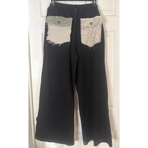 Women's POL Black Patchwork Wide Leg Pants - Picture 2 of 3
